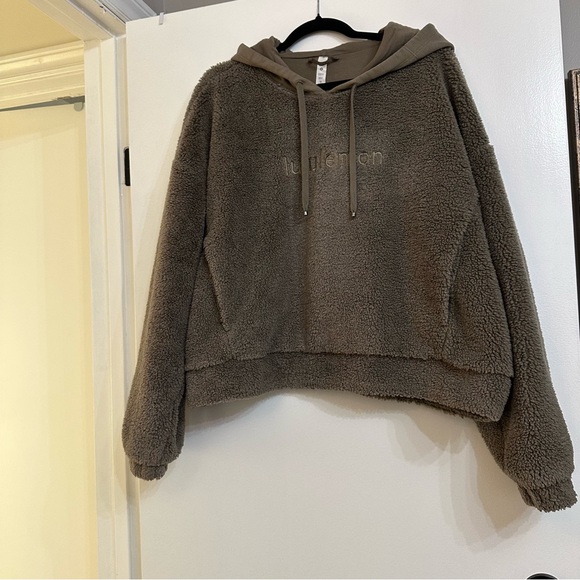 Lululemon Textured Fleece Embroidered Logo Hoodie - Size 14 - Nomad - Picture 3 of 6